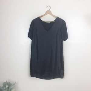 [Silence + Noise] Silky Black Shift Slip V-neck Mini Dress Classic Sexy